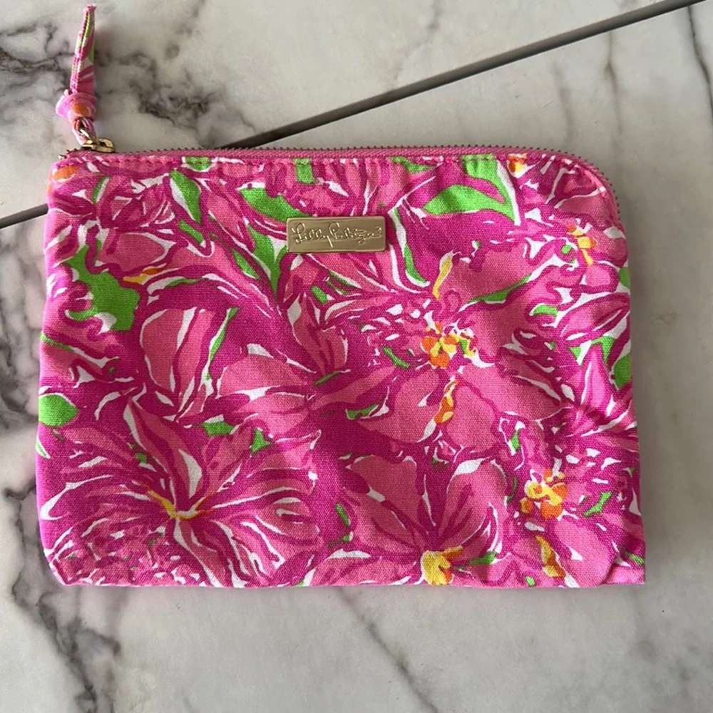 Lilly Pulitzer Pink Floral Zipper Cosmetic Bag Travel Case